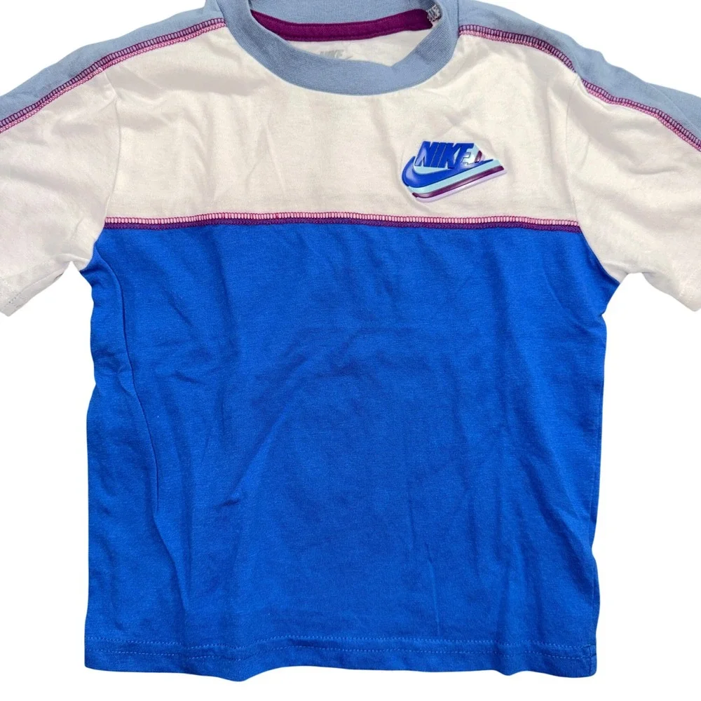 Nike Girls Colorblock Short Sleeve T-Shirt Blue White Size 4 XS 195231728151